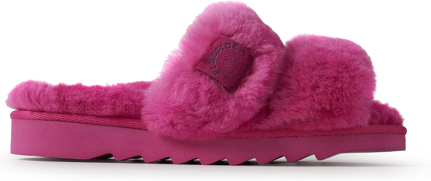 image:imageDearfoams Womens Fireside Benalla All Over Shearling Double Band Easy onOff SlideParadise Pink
