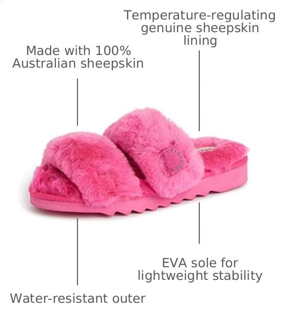 image:imageDearfoams Womens Fireside Benalla All Over Shearling Double Band Easy onOff SlideParadise Pink