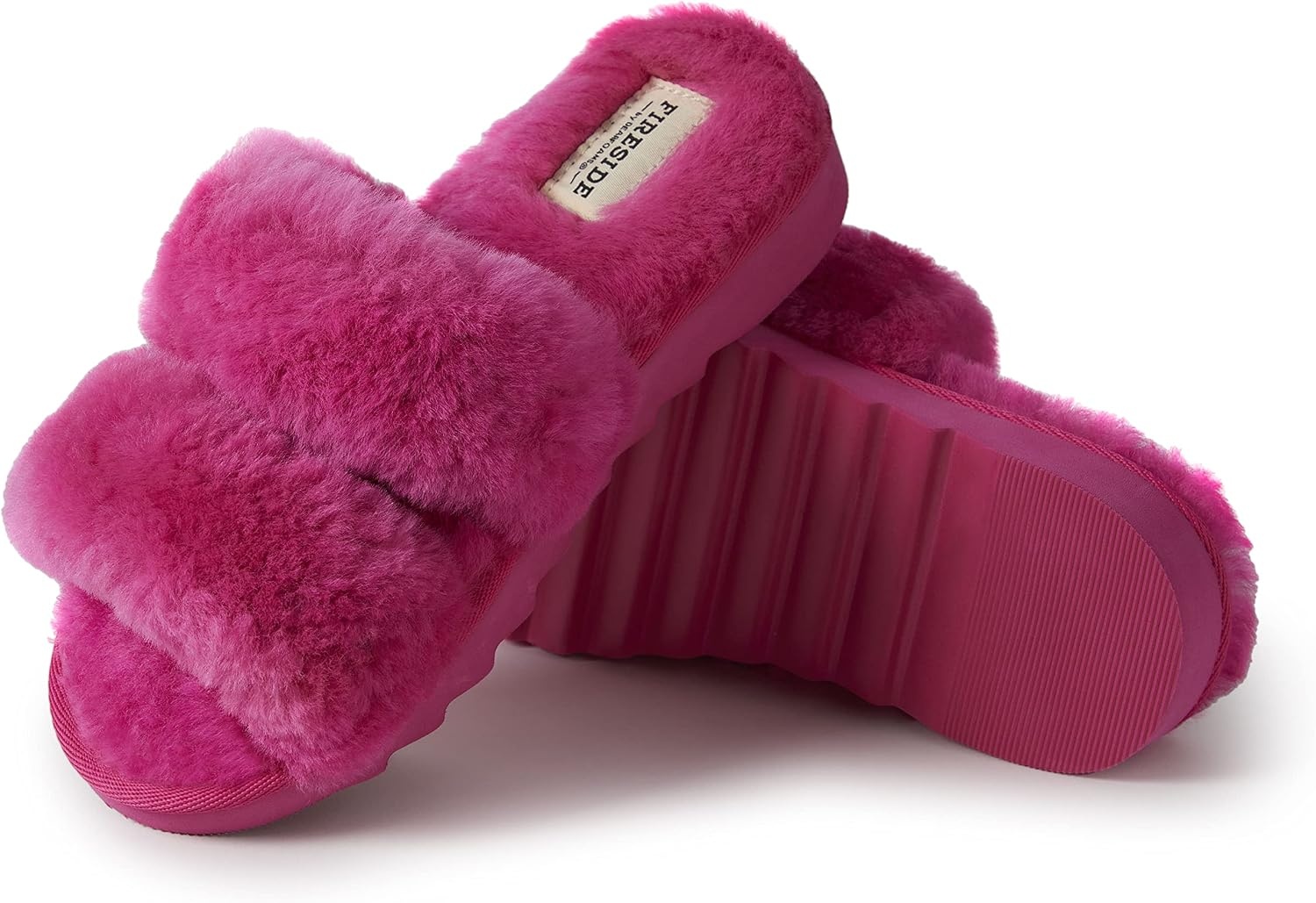 image:imageDearfoams Womens Fireside Benalla All Over Shearling Double Band Easy onOff SlideParadise Pink