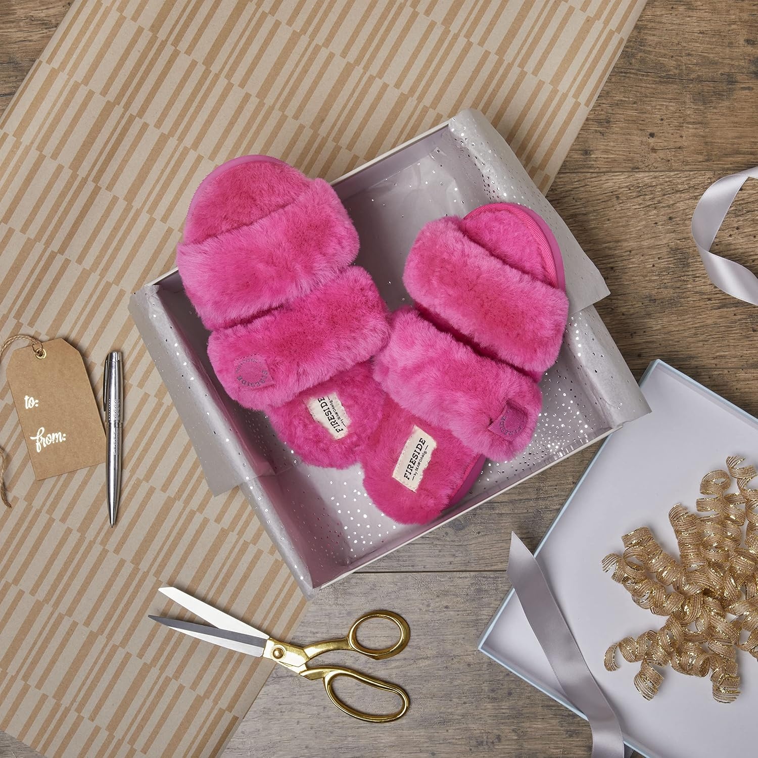 image:imageDearfoams Womens Fireside Benalla All Over Shearling Double Band Easy onOff SlideParadise Pink