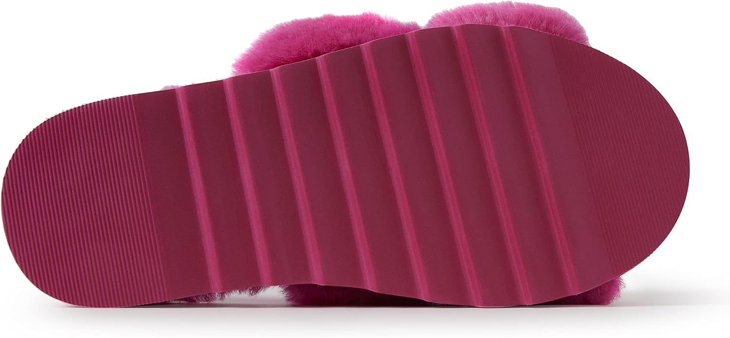 image:imageDearfoams Womens Fireside Benalla All Over Shearling Double Band Easy onOff SlideParadise Pink