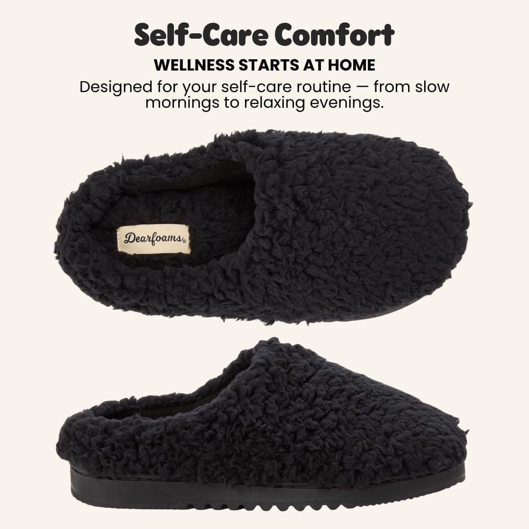 image:imageDearfoams Womens House Slippers Memory Foam Fuzzy Fiona Clog House ShoesBlack