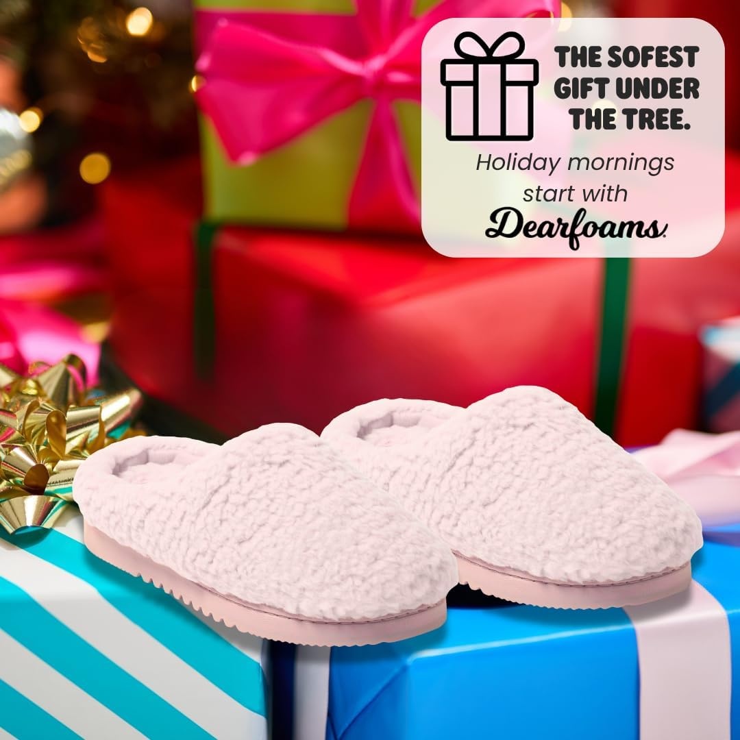 image:imageDearfoams Womens House Slippers Memory Foam Fuzzy Fiona Clog House ShoesPale Mauve