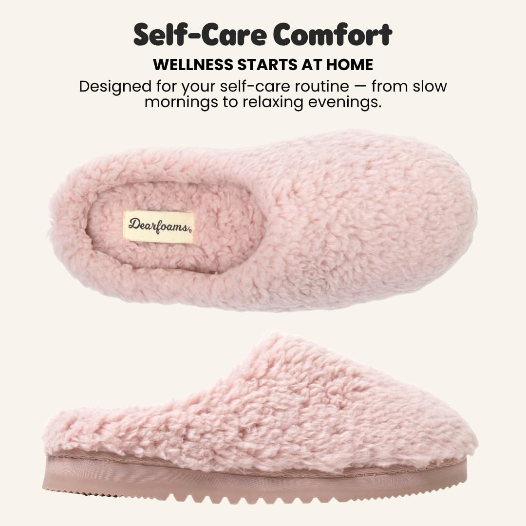 image:imageDearfoams Womens House Slippers Memory Foam Fuzzy Fiona Clog House ShoesPale Mauve