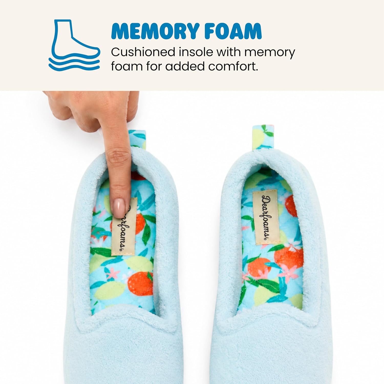 image:imageDearfoams Womens Rachel Velour Closed BackBlue