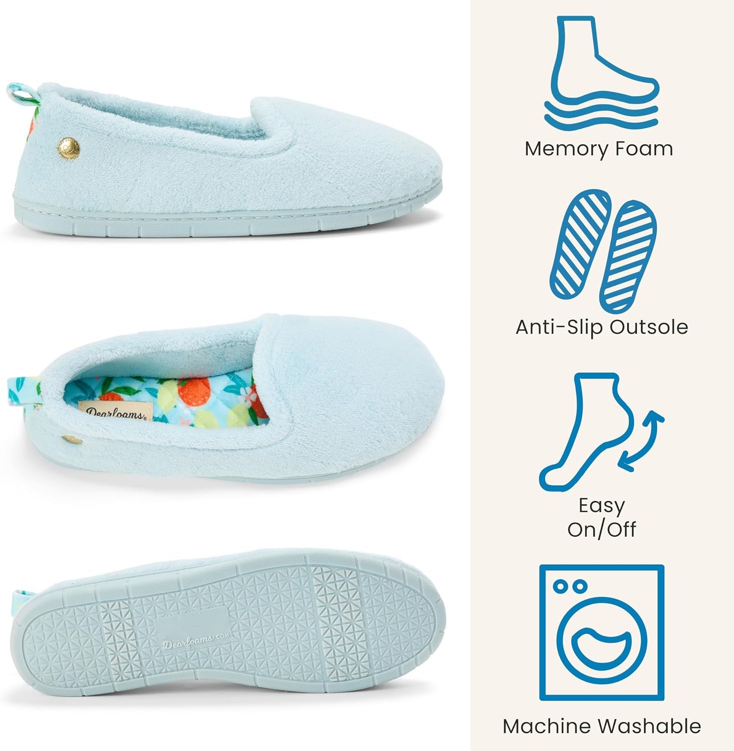 image:imageDearfoams Womens Rachel Velour Closed BackBlue
