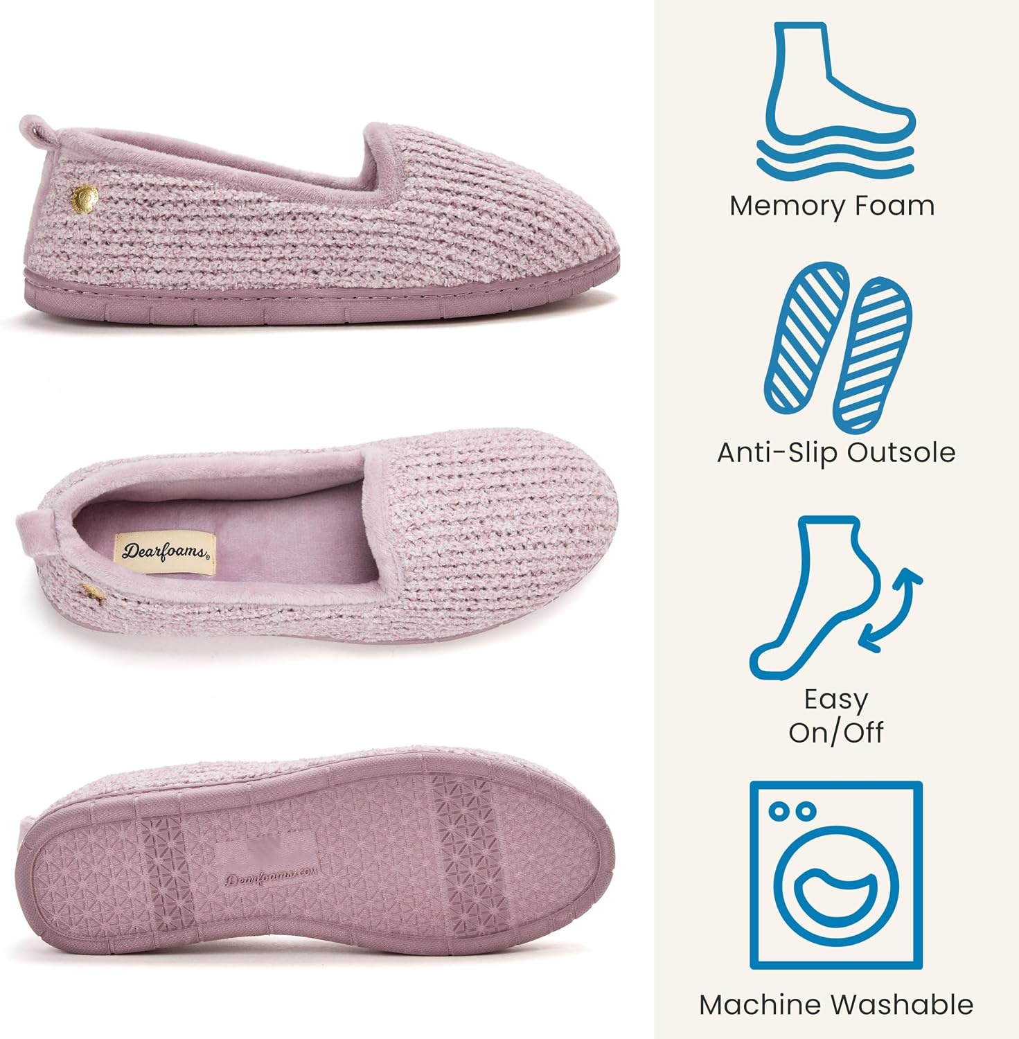 image:imageDearfoams Womens Rachel Velour Closed BackFrosted Plum