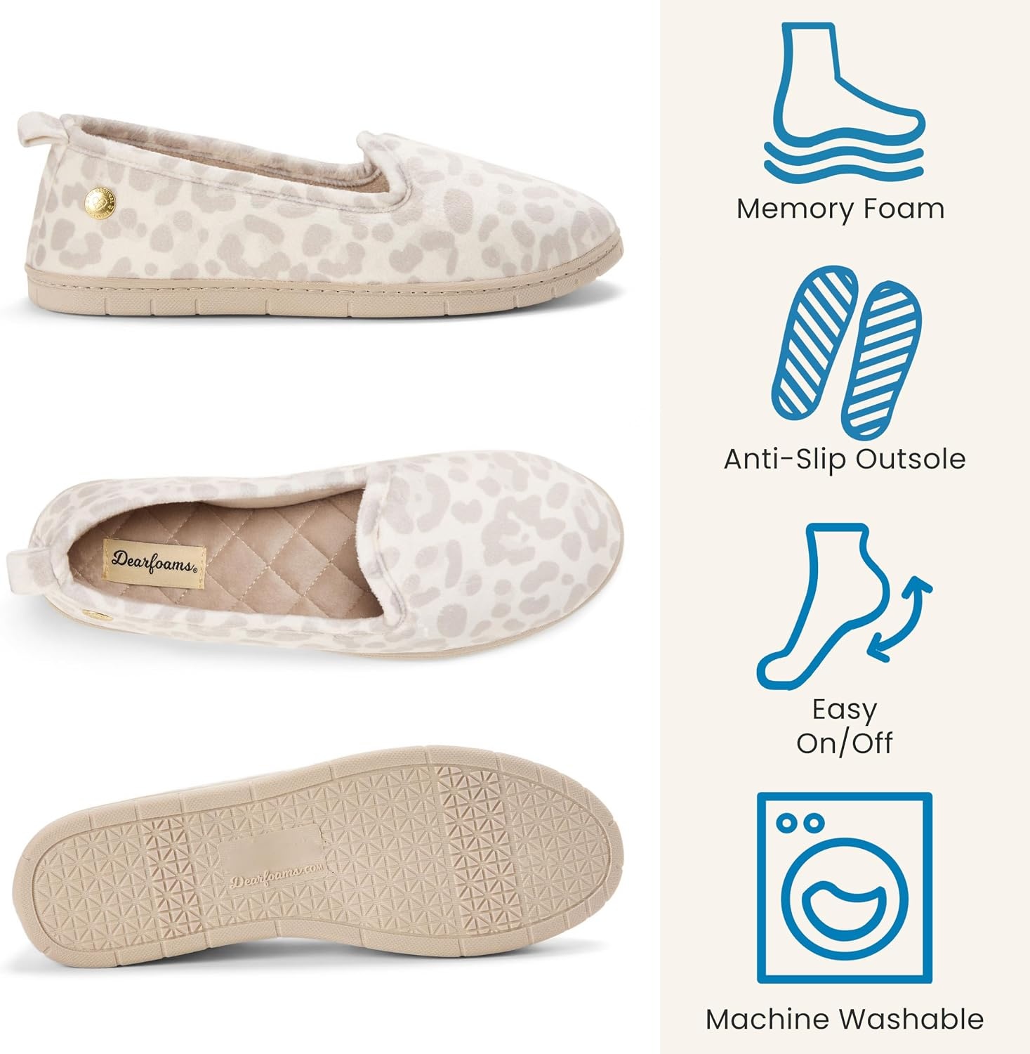 image:imageDearfoams Womens Rachel Velour Closed BackMuslin Leopard