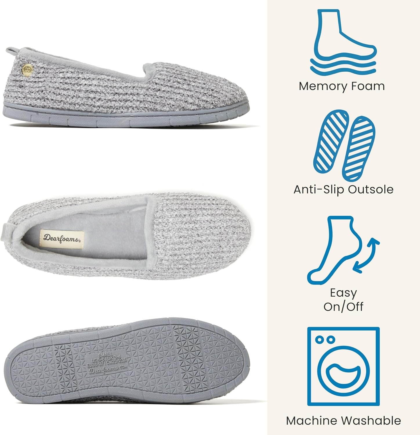 image:imageDearfoams Womens Rachel Velour Closed BackSleet