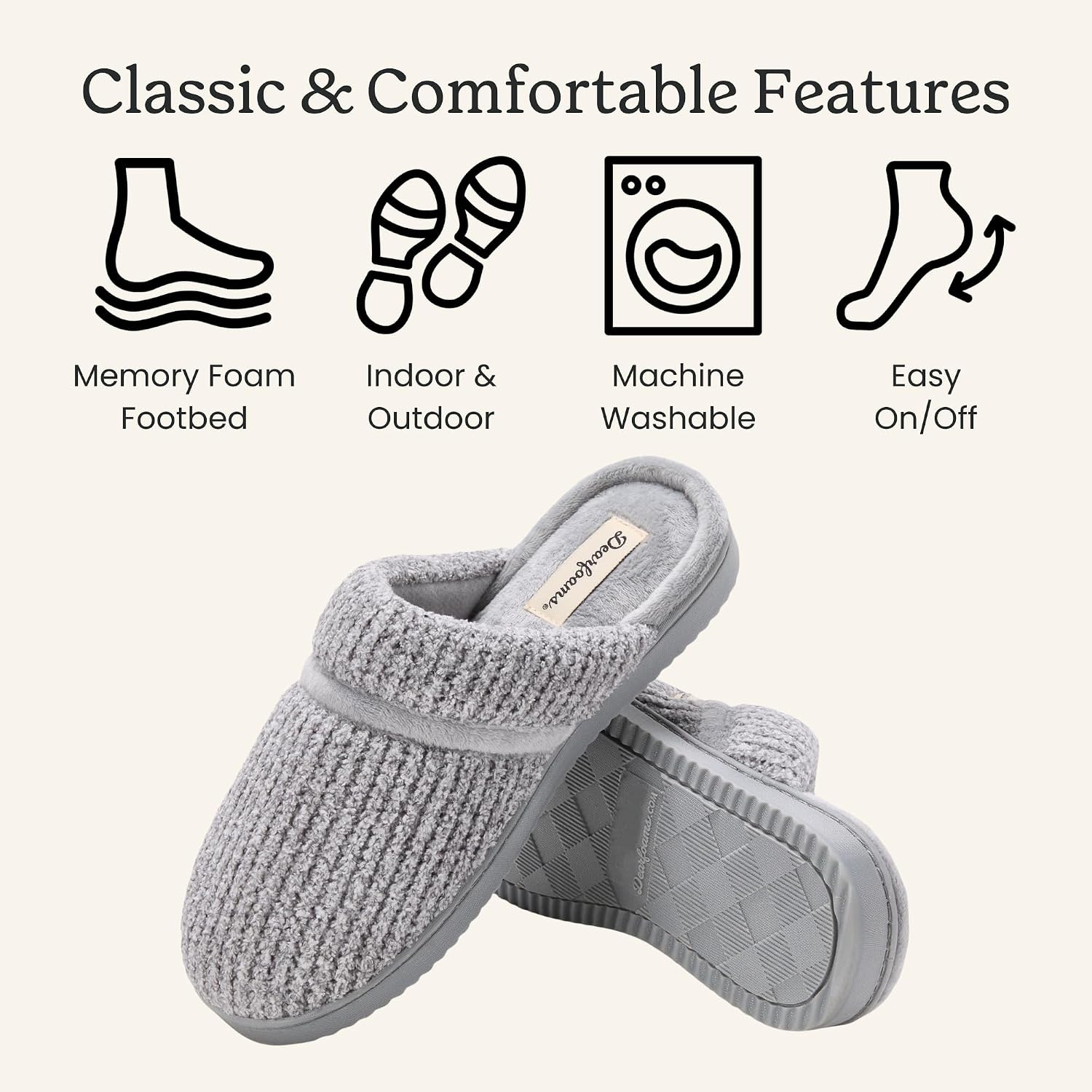 image:imageDearfoams Womens Serena Memory Foam Chenille Scuff House Shoe SlipperBlack