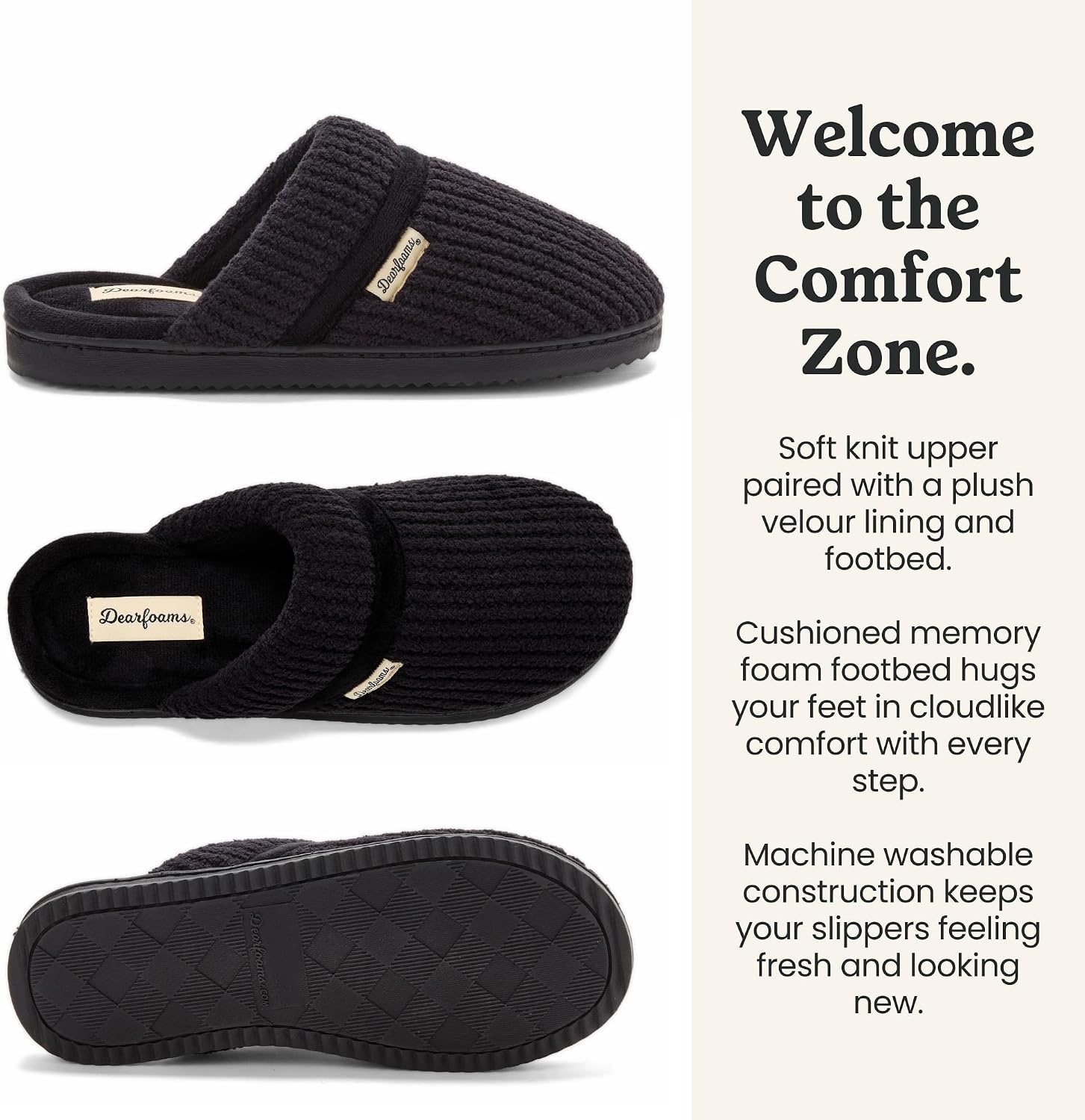 image:imageDearfoams Womens Serena Memory Foam Chenille Scuff House Shoe SlipperBlack