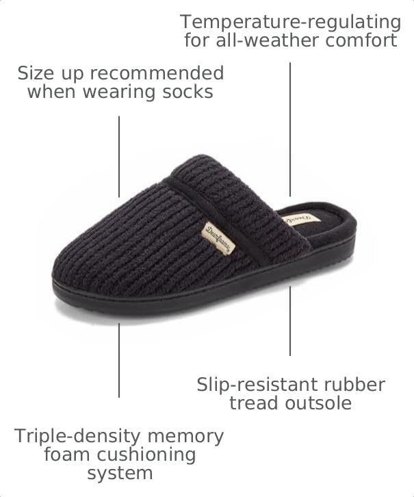 image:imageDearfoams Womens Serena Memory Foam Chenille Scuff House Shoe SlipperBlack