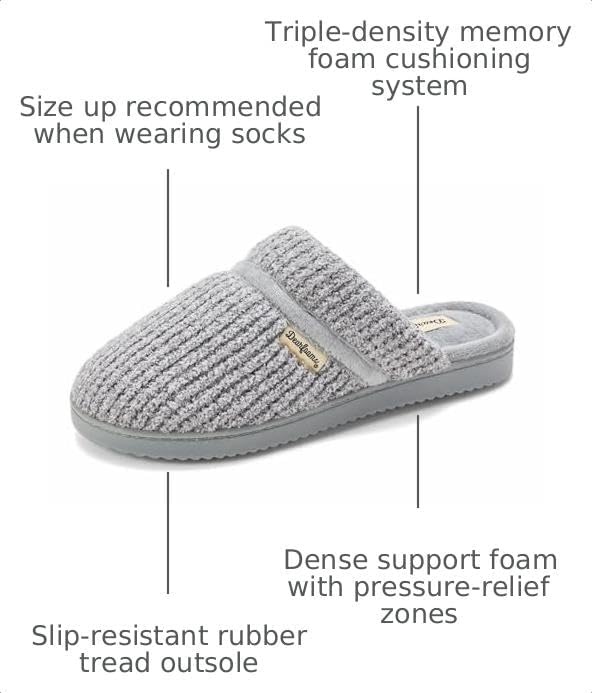 image:imageDearfoams Womens Serena Memory Foam Chenille Scuff House Shoe SlipperSleet