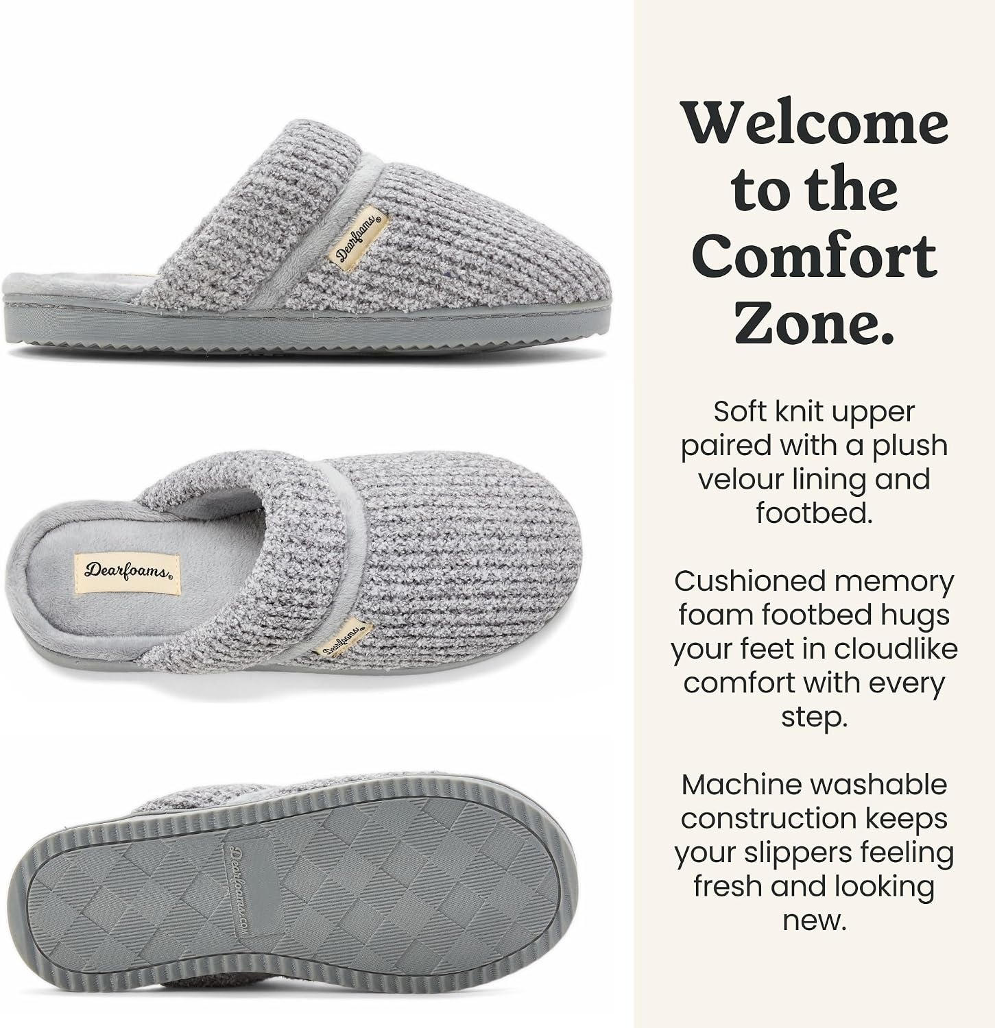 image:imageDearfoams Womens Serena Memory Foam Chenille Scuff House Shoe SlipperSleet