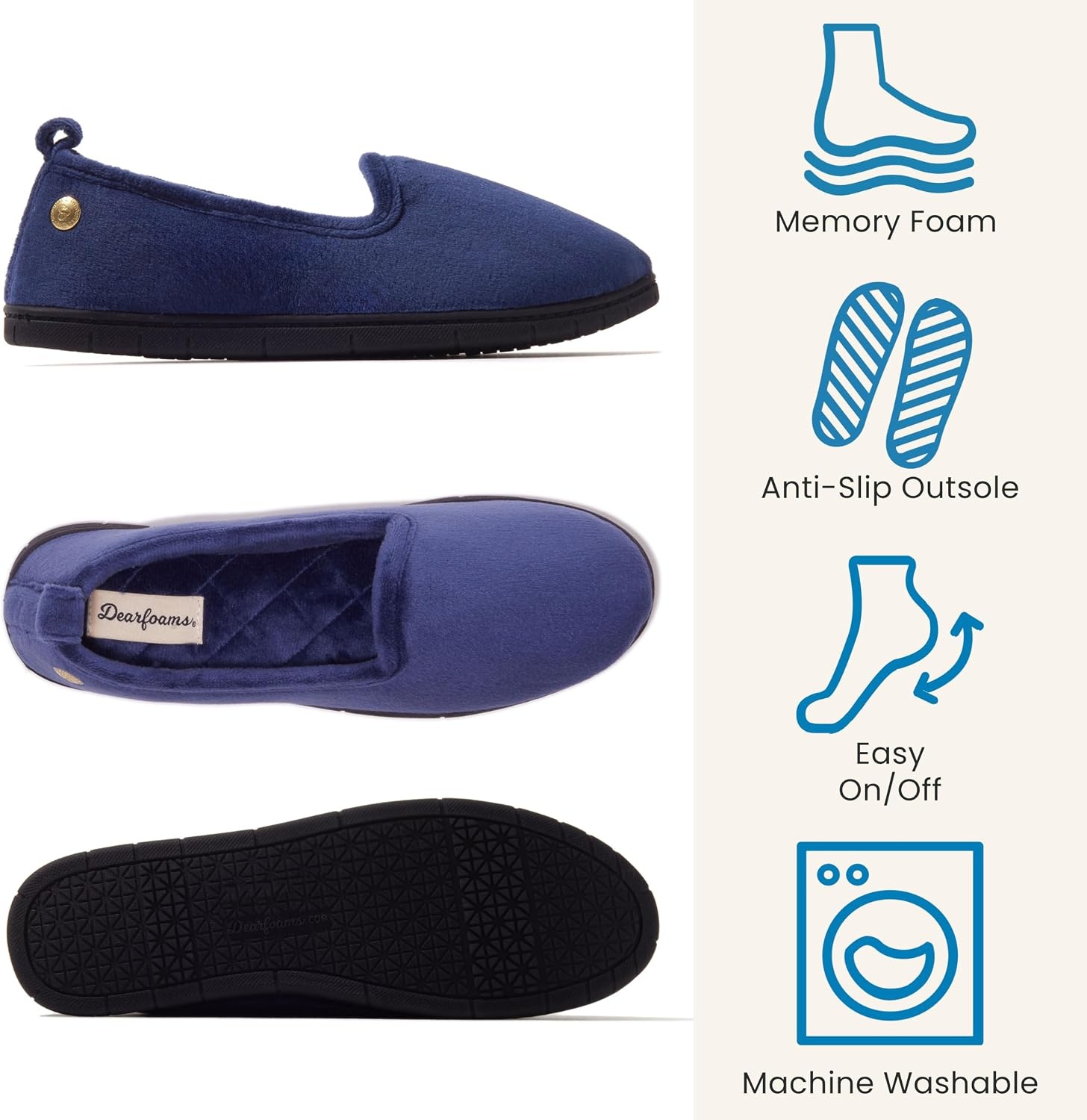 image:imageDearfoams womens Rebecca Memory Foam Lightweight House Shoes With Warm Lining amp Wide WidthsPeacoat