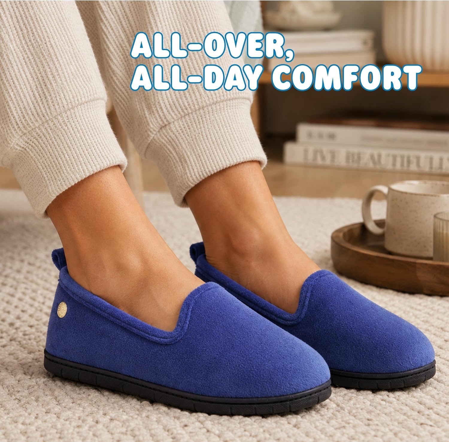 image:imageDearfoams womens Rebecca Memory Foam Lightweight House Shoes With Warm Lining amp Wide WidthsPeacoat