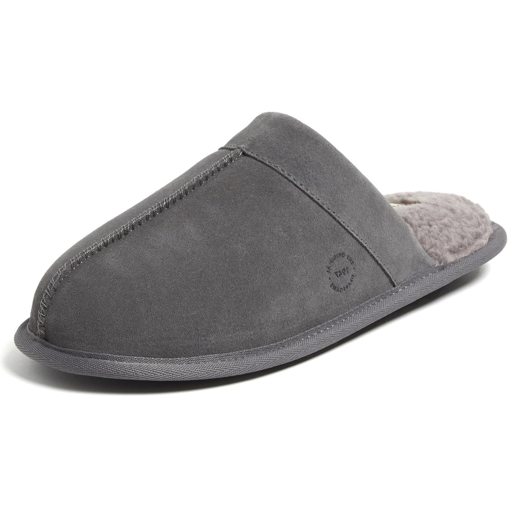 image:imageDearfoams Mens Bradford Genuine Suede House Shoe Scuff SlipperGrey 2