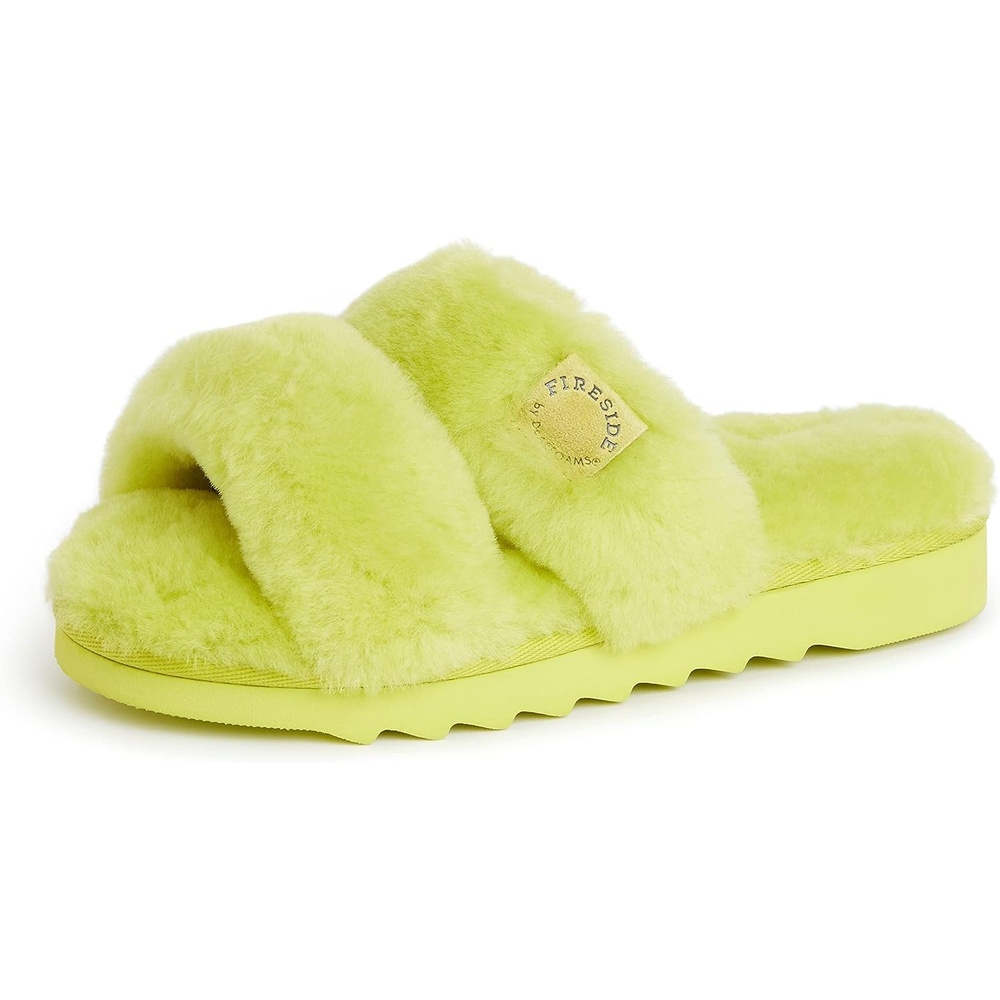 image:imageDearfoams Womens Fireside Benalla All Over Shearling Double Band Easy onOff SlideApple Green