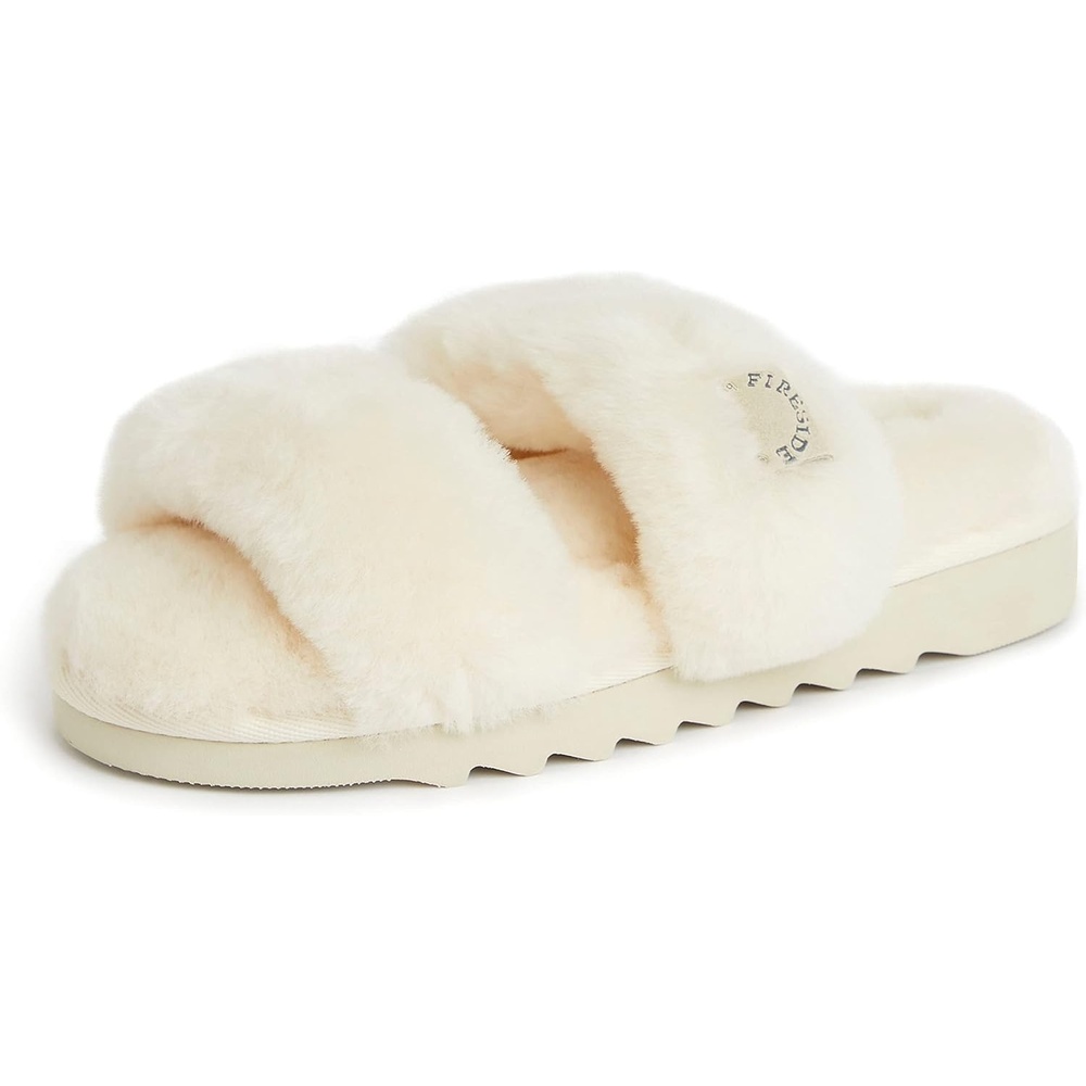 image:imageDearfoams Womens Fireside Benalla All Over Shearling Double Band Easy onOff SlideNatural