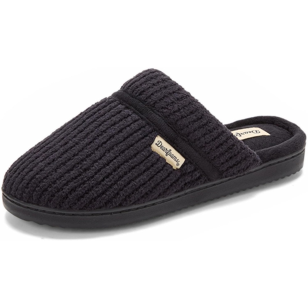 image:imageDearfoams Womens Serena Memory Foam Chenille Scuff House Shoe SlipperBlack
