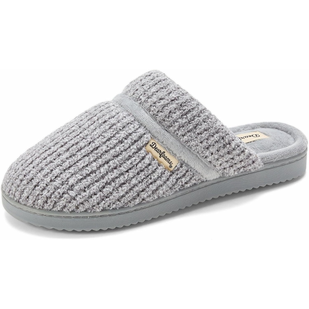 image:imageDearfoams Womens Serena Memory Foam Chenille Scuff House Shoe SlipperSleet