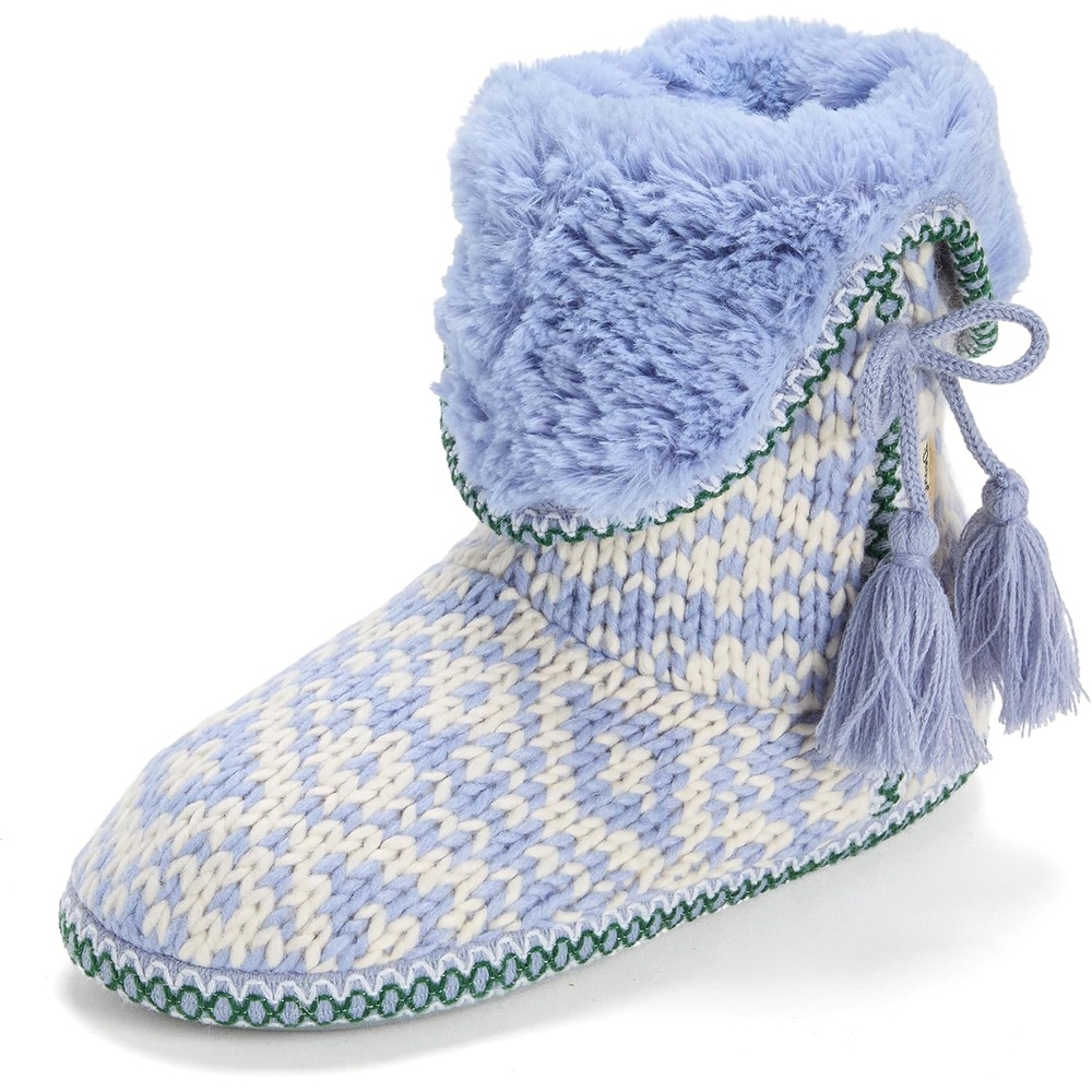 image:imageDearfoams womens Bootie Slipper Socks Memory Foam Fuzzy Indoor House Shoes Soft Knit Becky SlippersEventide