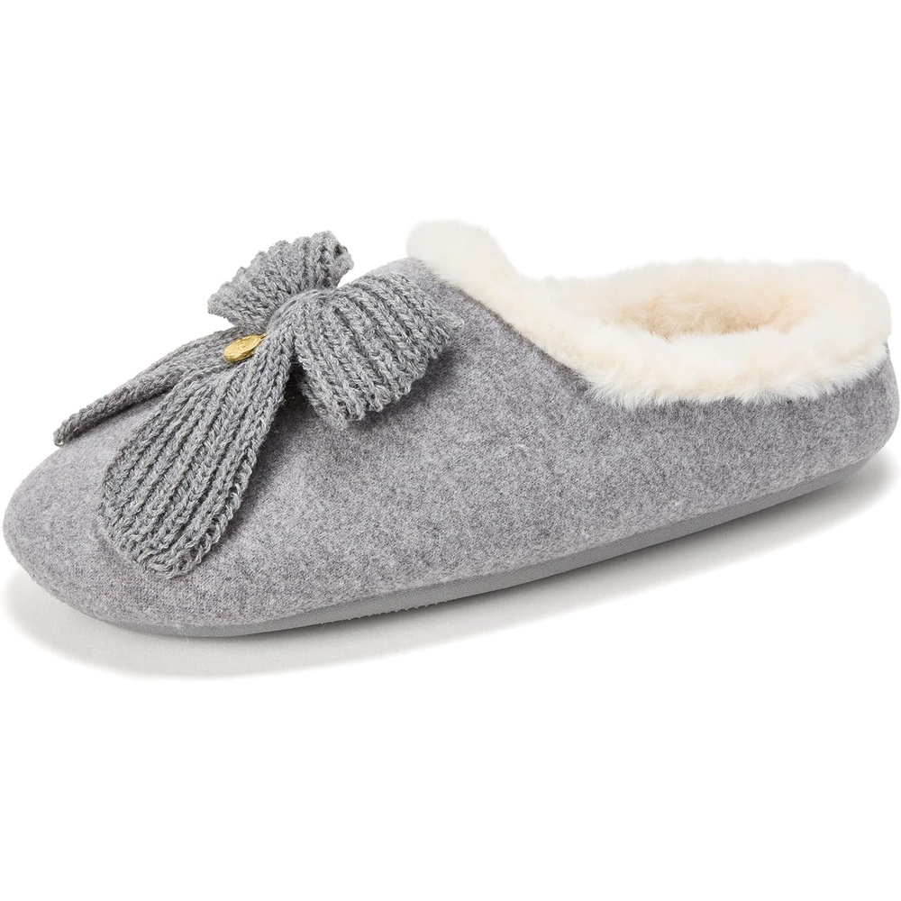 image:imageDearfoams womens Josie Bow House Shoe With Furry LiningLight Heather Grey