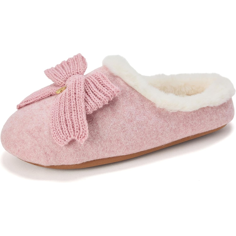 image:imageDearfoams womens Josie Bow House Shoe With Furry LiningPale Mauve