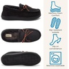Dearfoams mens Memory Foam House Shoes, Microsuede Moccasin, Indoor Outdoor Slippers(Black)