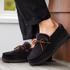 Dearfoams mens Memory Foam House Shoes, Microsuede Moccasin, Indoor Outdoor Slippers(Black)