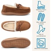 Dearfoams mens Memory Foam House Shoes, Microsuede Moccasin, Indoor Outdoor Slippers(Chestnut Tan)