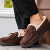 Dearfoams mens Memory Foam House Shoes, Microsuede Moccasin, Indoor Outdoor Slippers(Coffee Brown)
