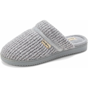 Dearfoams Women’s Serena Memory Foam Chenille Scuff House Shoe Slipper(Sleet)