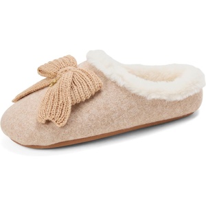Dearfoams womens Josie Bow House Shoe With Furry Lining(Latte)
