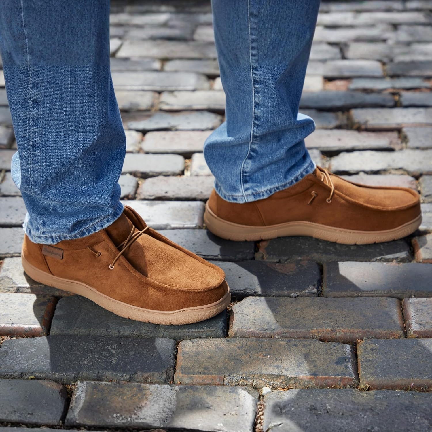 image:imageDearfoams Mens Bennett IndoorOutdoor Memory Foam Comfort Chukka BootChestnut