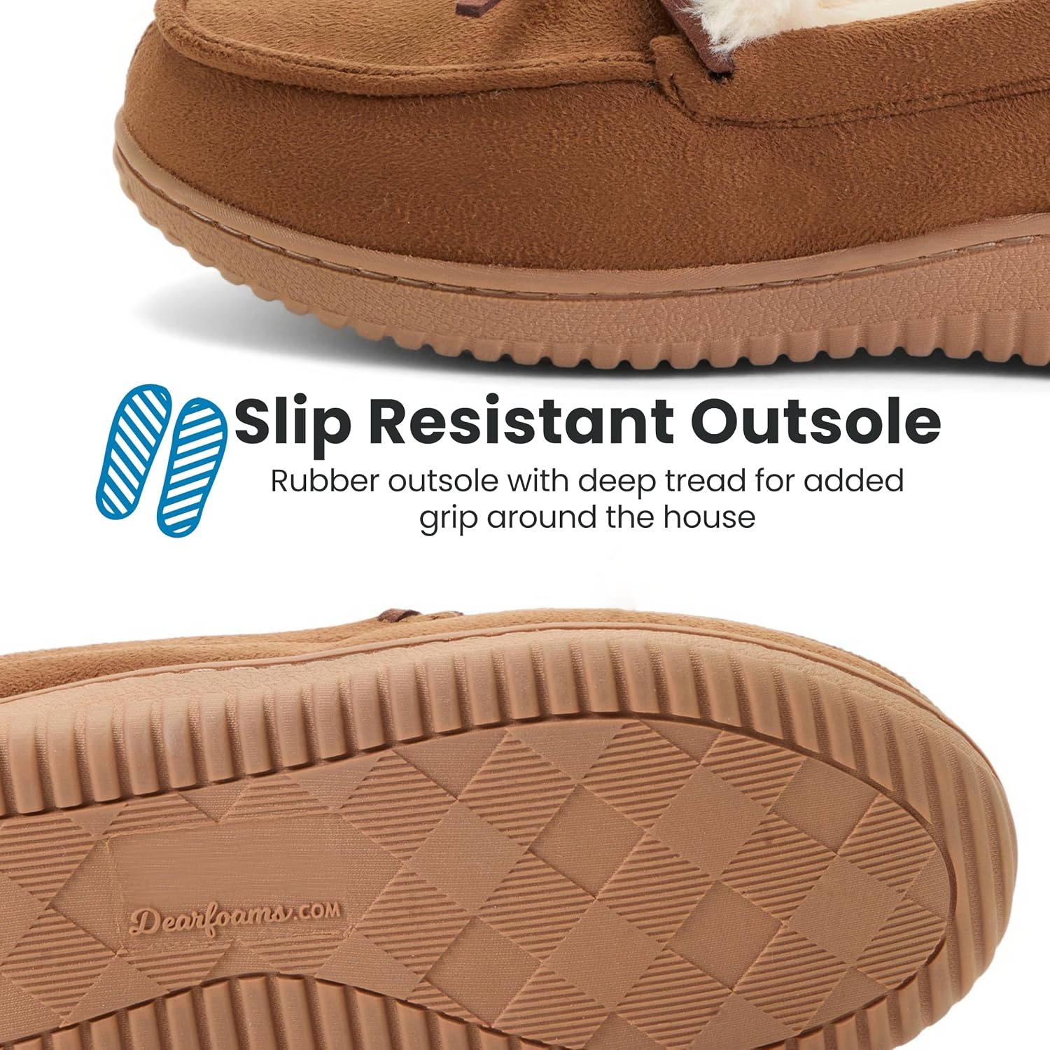 image:imageDearfoams womens Memory Foam House Shoes Microsuede Moccasin With Tie Plush Indoor Outdoor SlippersChestnut
