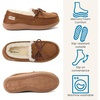 Dearfoams womens Memory Foam House Shoes, Microsuede Moccasin With Tie, Plush Indoor Outdoor Slippers(Chestnut)