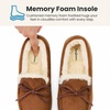 Dearfoams womens Memory Foam House Shoes, Microsuede Moccasin With Tie, Plush Indoor Outdoor Slippers(Chestnut)