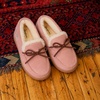 Dearfoams womens Memory Foam House Shoes, Microsuede Moccasin With Tie, Plush Indoor Outdoor Slippers(Dusty Pink)