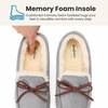 Dearfoams womens Memory Foam House Shoes, Microsuede Moccasin With Tie, Plush Indoor Outdoor Slippers(Grey)