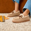 Dearfoams womens Memory Foam House Shoes, Microsuede Moccasin With Tie, Plush Indoor Outdoor Slippers(Sand)