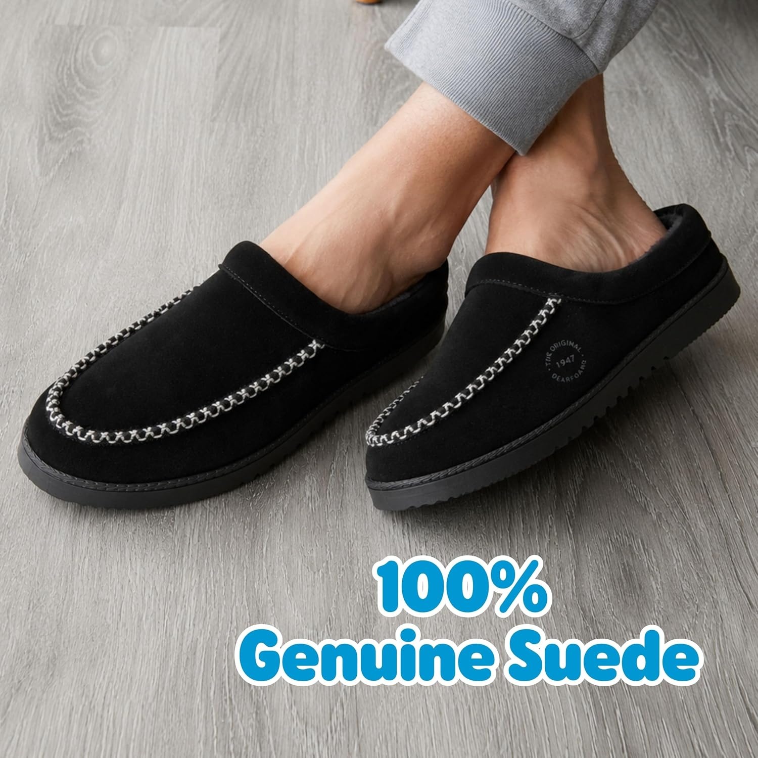 image:imageDearfoams mens House Slipper Memory Foam Suede Clog Beckett Breathable Indoor ShoesBlack