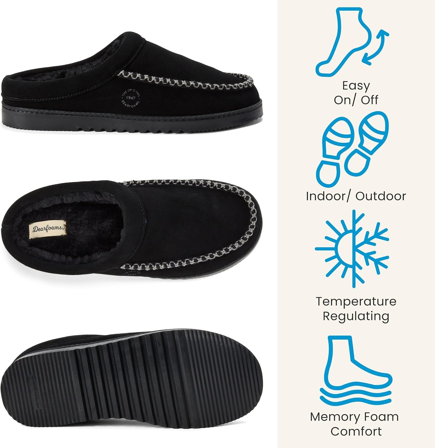 image:imageDearfoams mens House Slipper Memory Foam Suede Clog Beckett Breathable Indoor ShoesBlack
