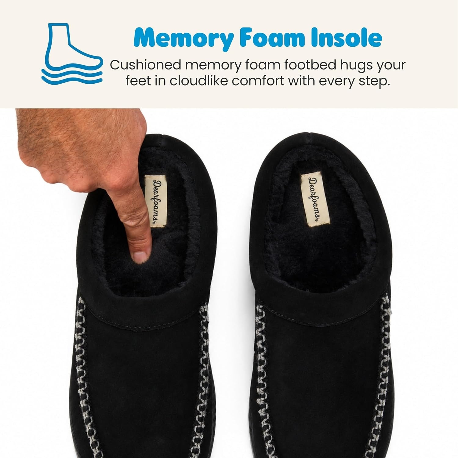 image:imageDearfoams mens House Slipper Memory Foam Suede Clog Beckett Breathable Indoor ShoesBlack