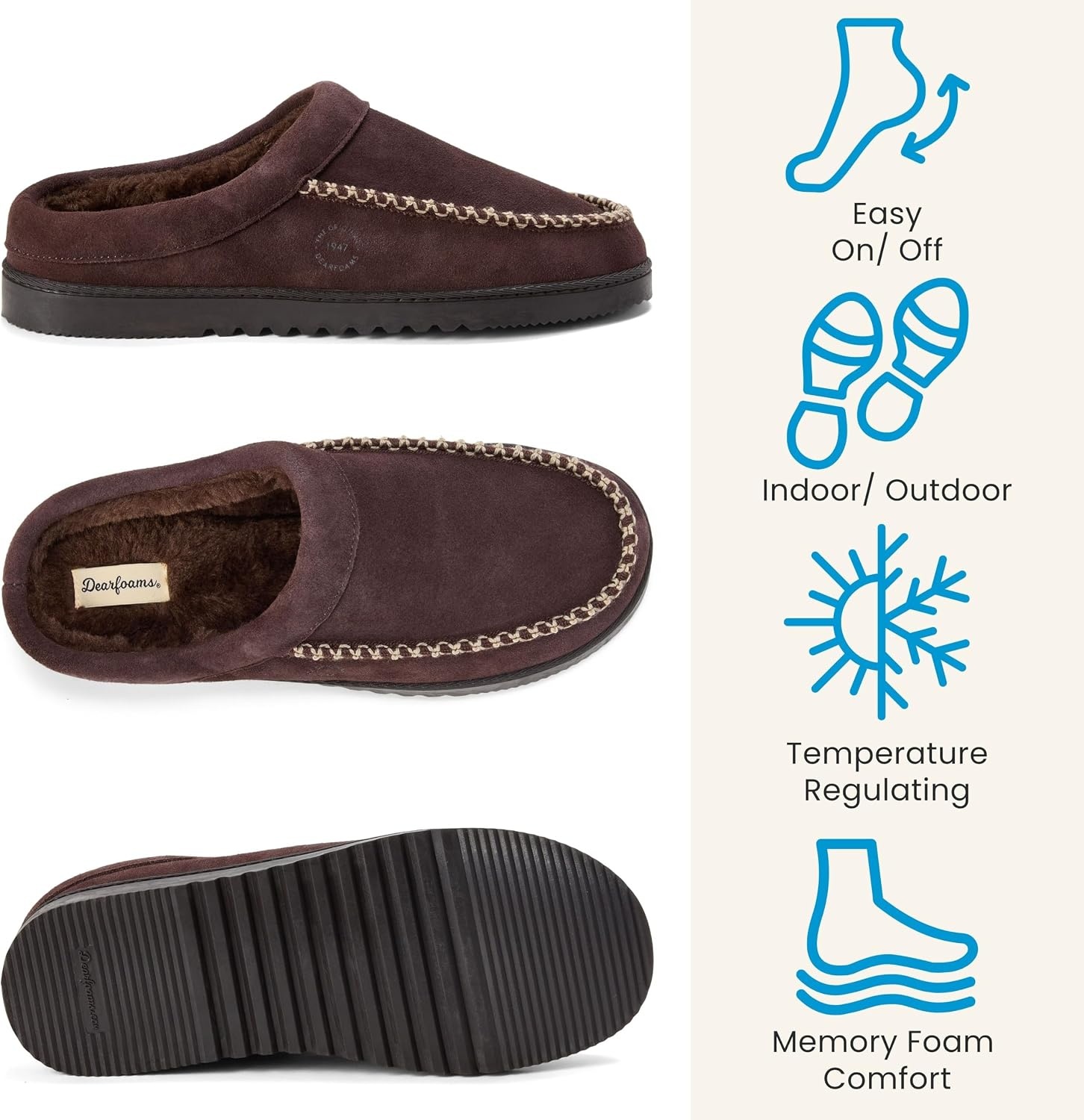 image:imageDearfoams mens House Slipper Memory Foam Suede Clog Beckett Breathable Indoor ShoesCoffee