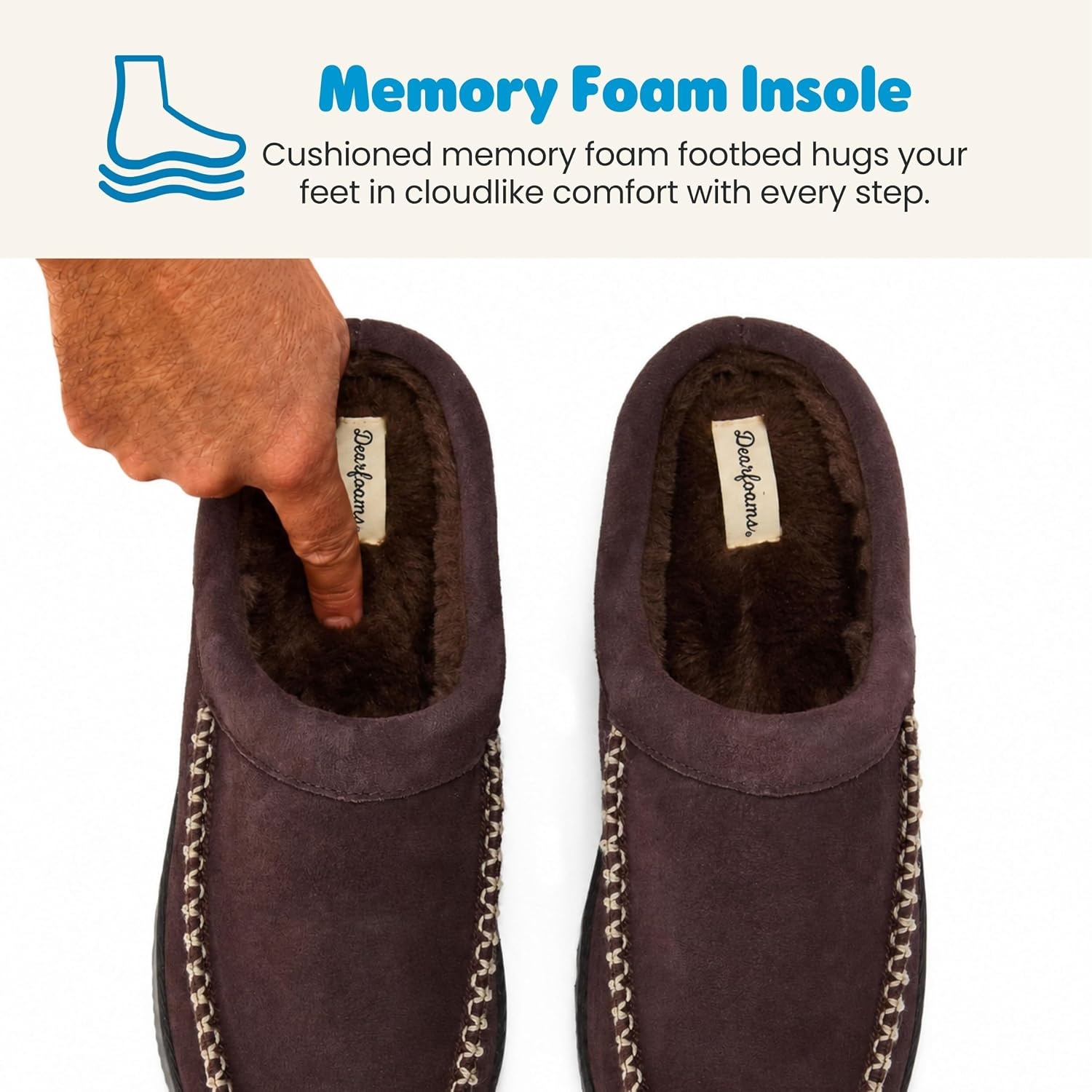 image:imageDearfoams mens House Slipper Memory Foam Suede Clog Beckett Breathable Indoor ShoesCoffee