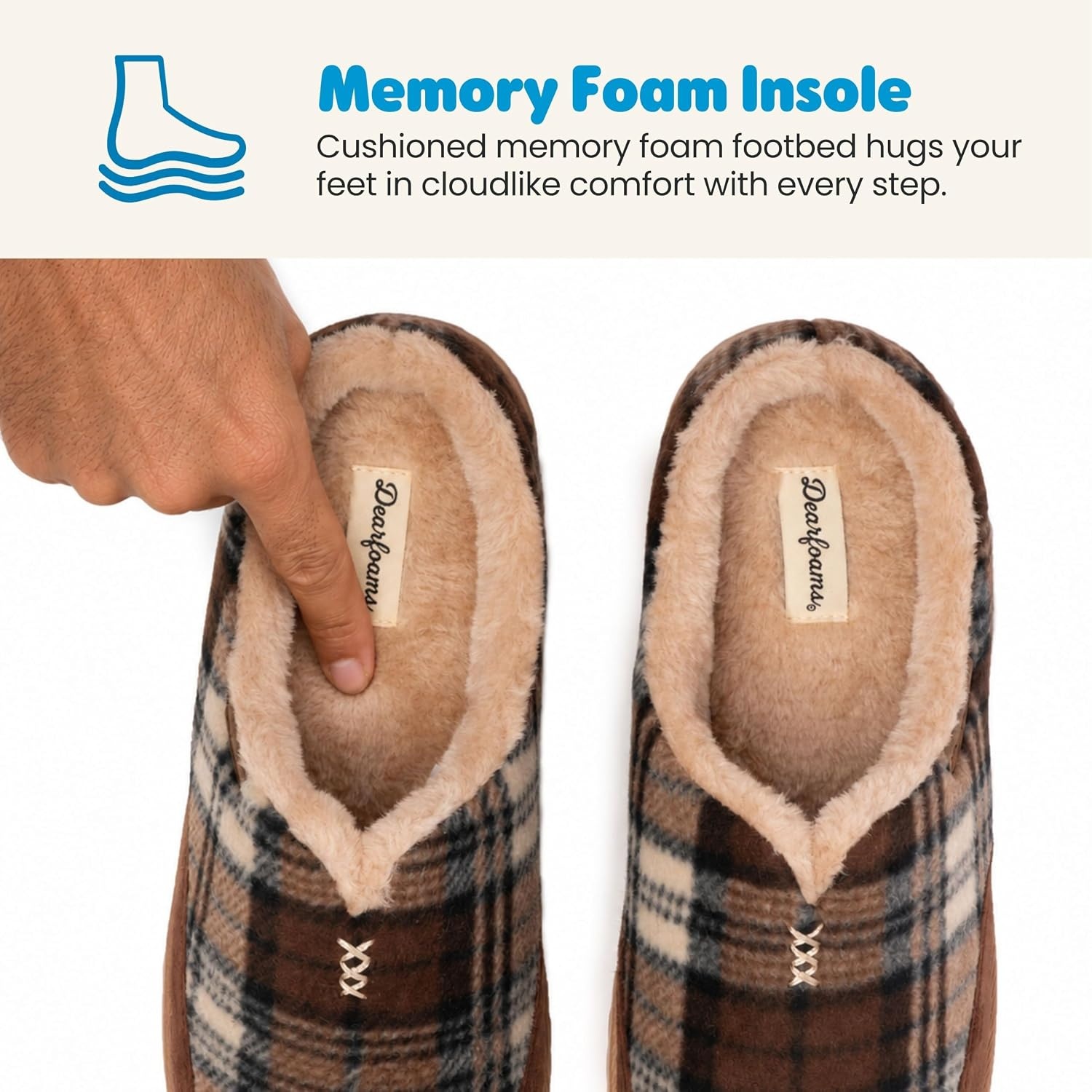 image:imageDearfoams mens Slippers Indoor House Shoes With Memory Foam Aldan Clog SlipperBrown Plaid