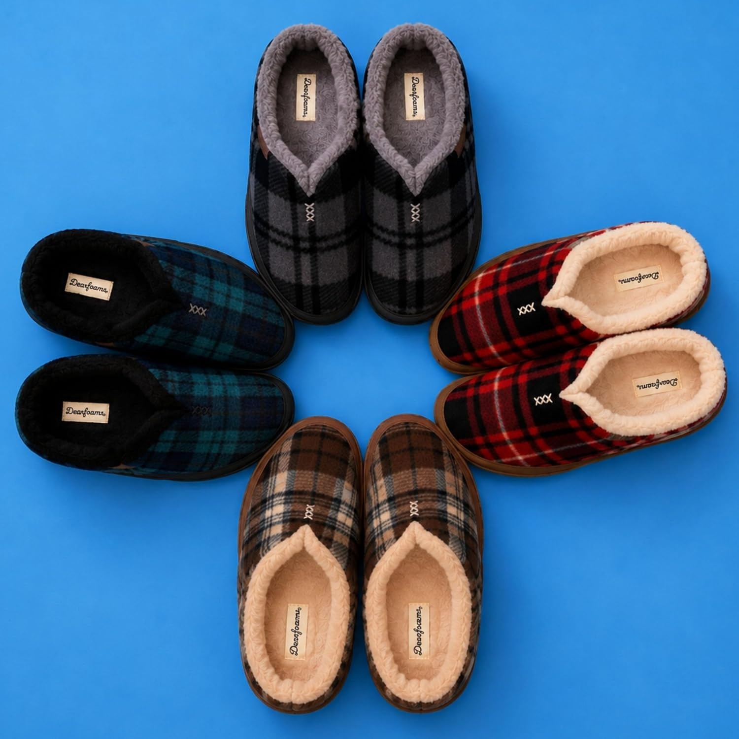 image:imageDearfoams mens Slippers Indoor House Shoes With Memory Foam Aldan Clog SlipperBrown Plaid