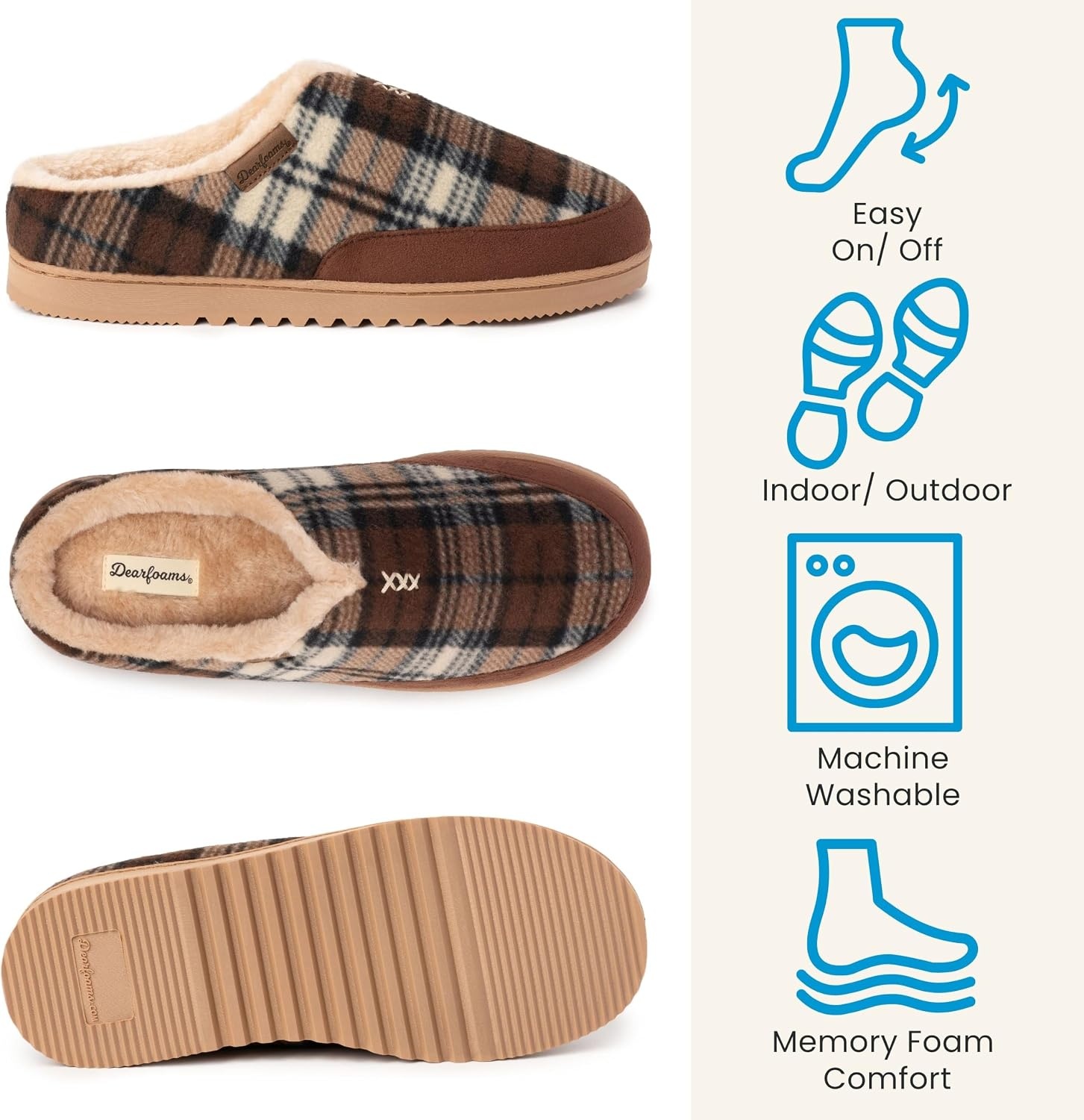image:imageDearfoams mens Slippers Indoor House Shoes With Memory Foam Aldan Clog SlipperBrown Plaid