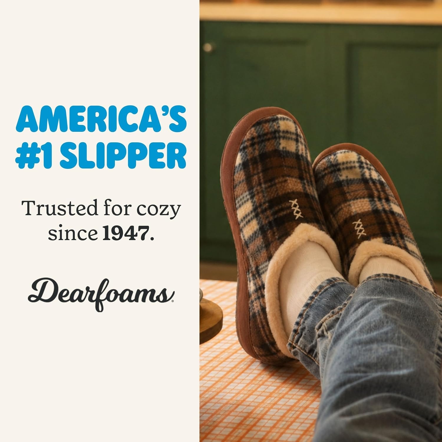 image:imageDearfoams mens Slippers Indoor House Shoes With Memory Foam Aldan Clog SlipperBrown Plaid